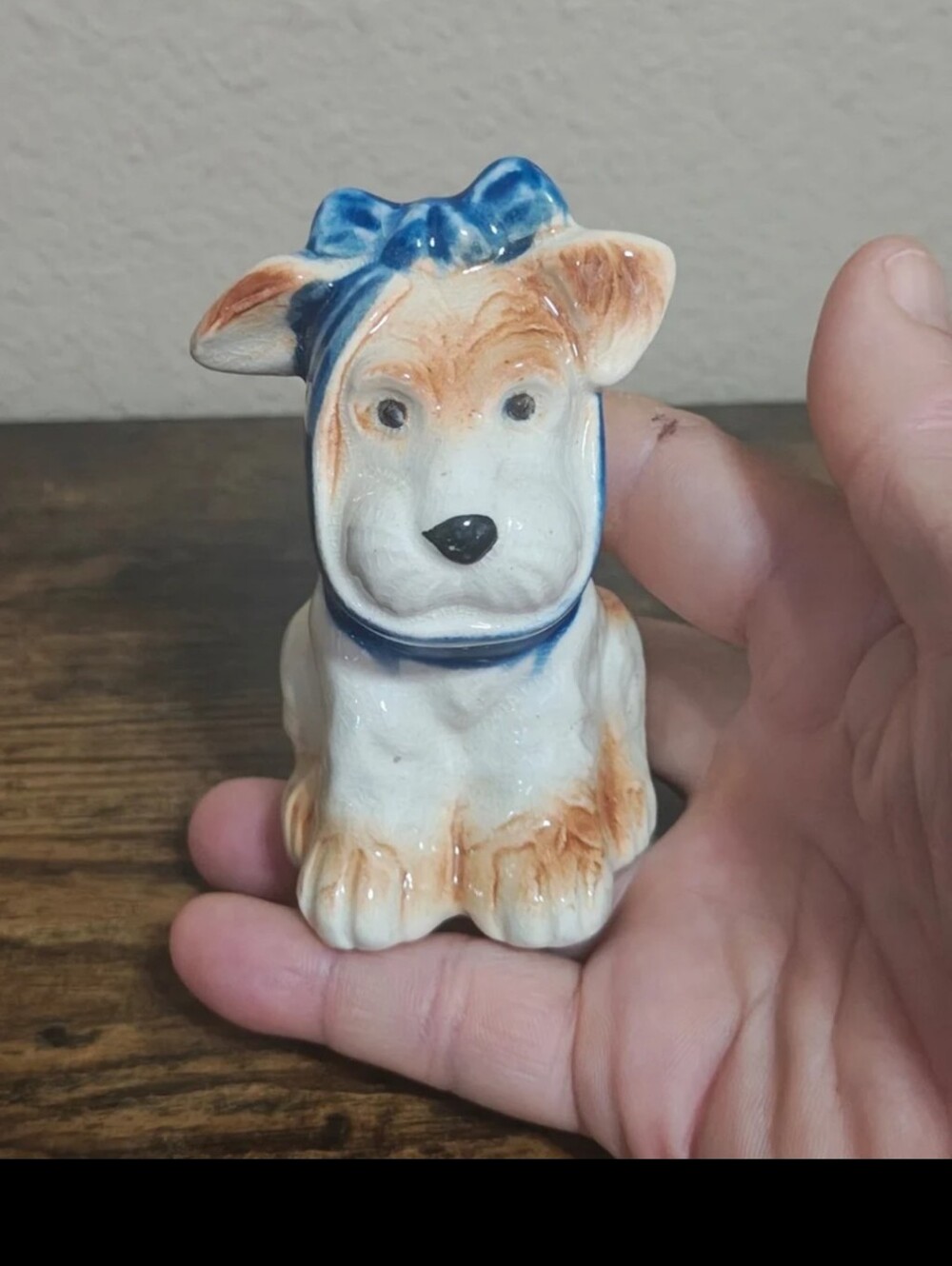 40s Made In Occupied Japan Porcelain Muggsy The Toothache Dog With Bow Figurine